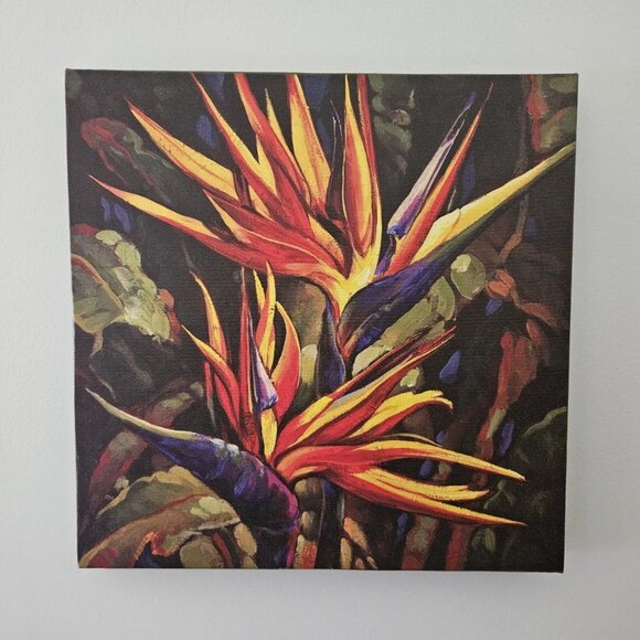 Dana Miller Print Tropical Bird of Paradise Canvas Wall Art 12" x 12" Floral - Picture 1 of 9